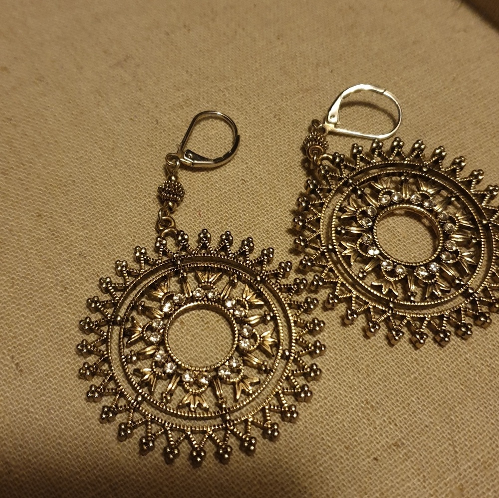 Brassy gold round boho earrings